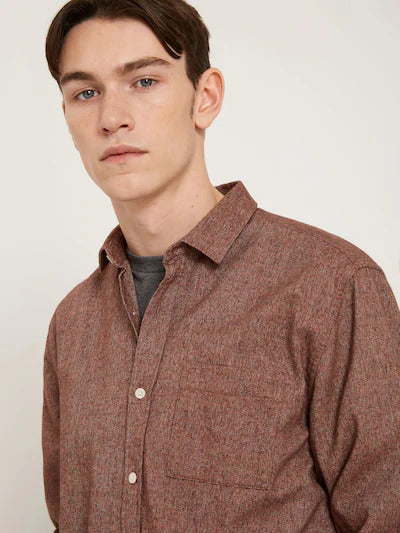 frank & oak - marled cotton shirt in mahogany